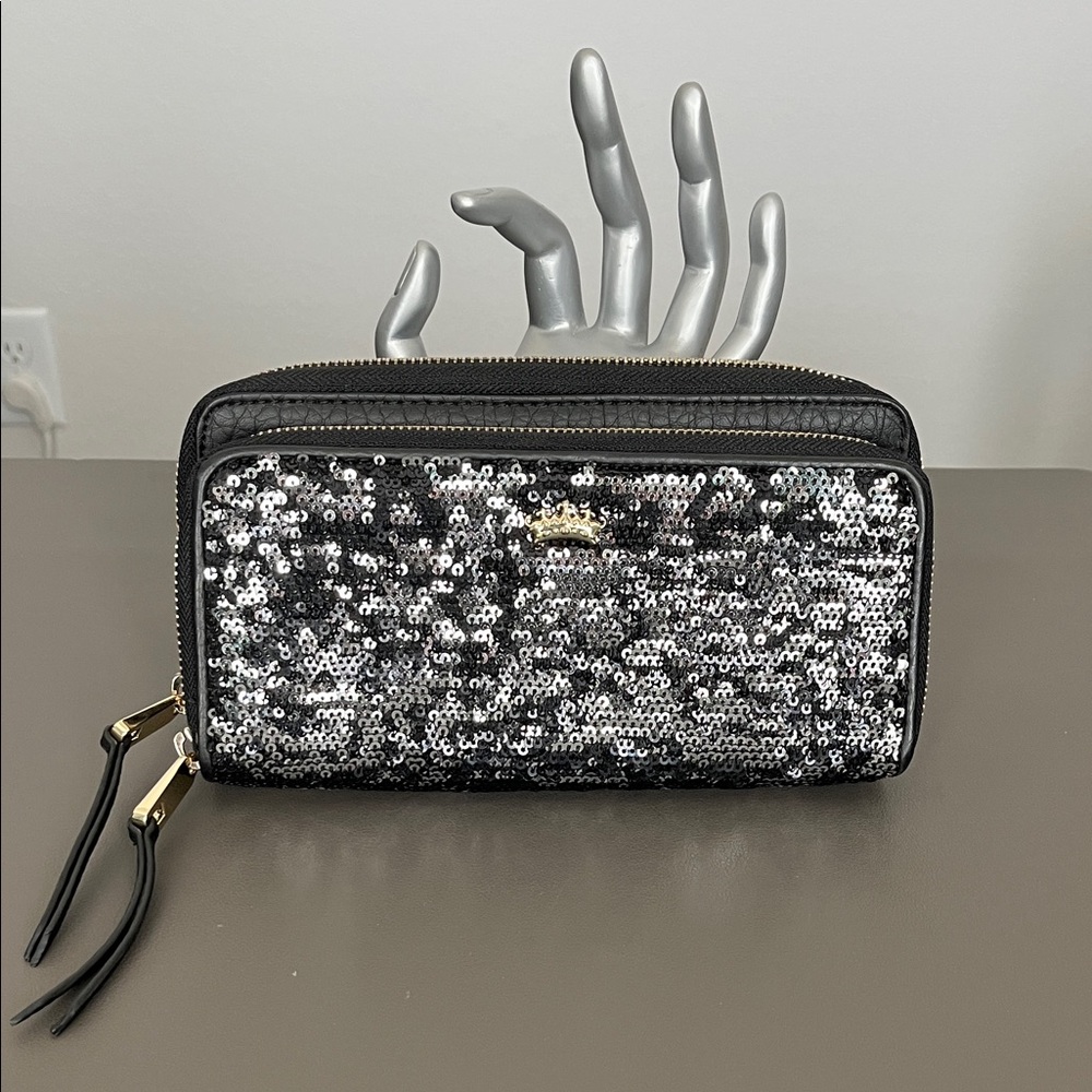 Juicy Couture Black and Silver Sequin Zip Wallet